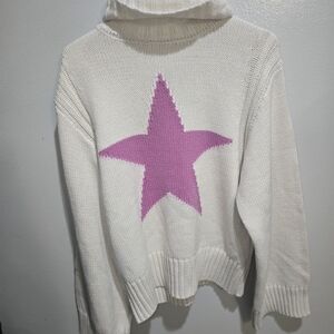 White Sweater with Pink Star Design